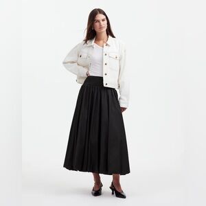 Madewell Poplin Smocked Bubble Midi Skirt Black Size XXS NT312